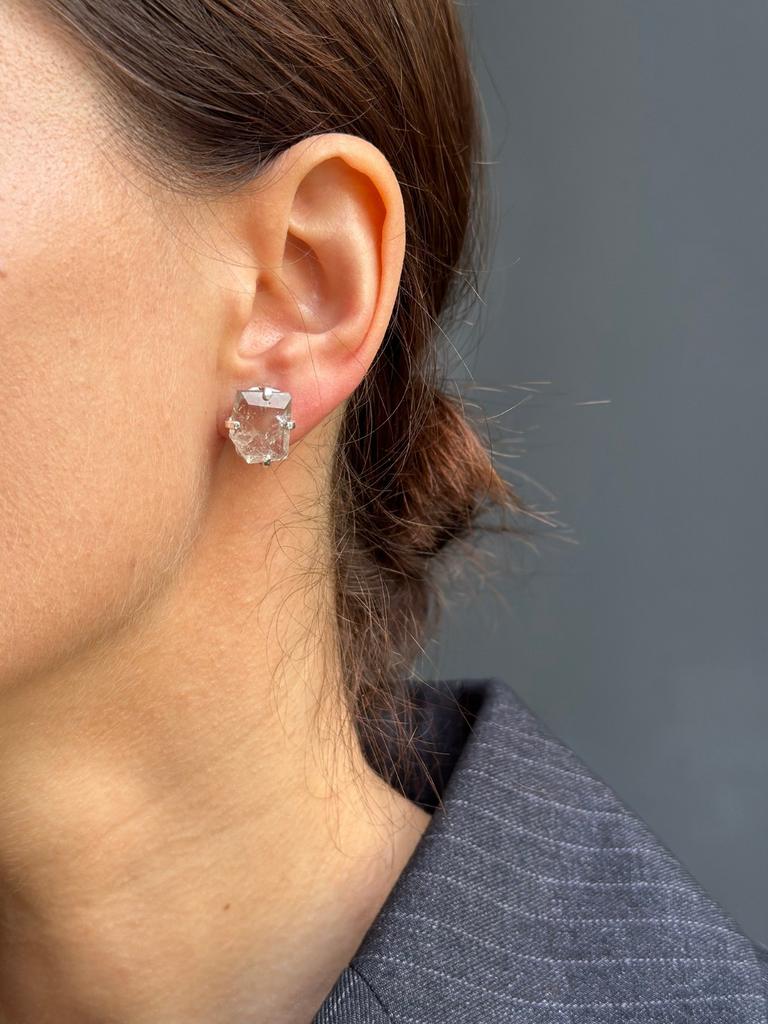 Rectangular Rock Crystal Earrings in Silver