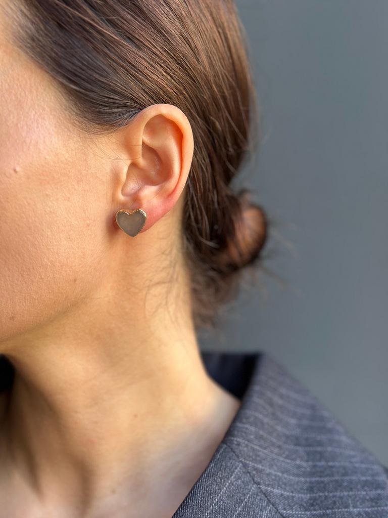 Heart-Shaped Grey Agate Earrings
