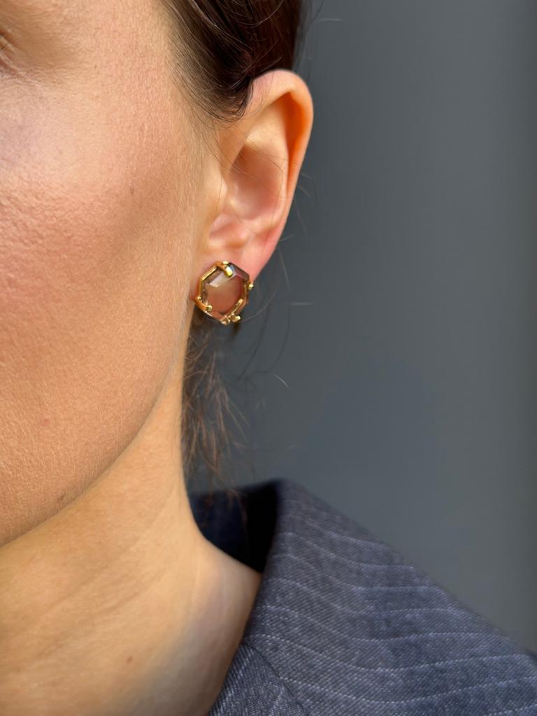 Hexagonal Light Smoky Quartz Earrings