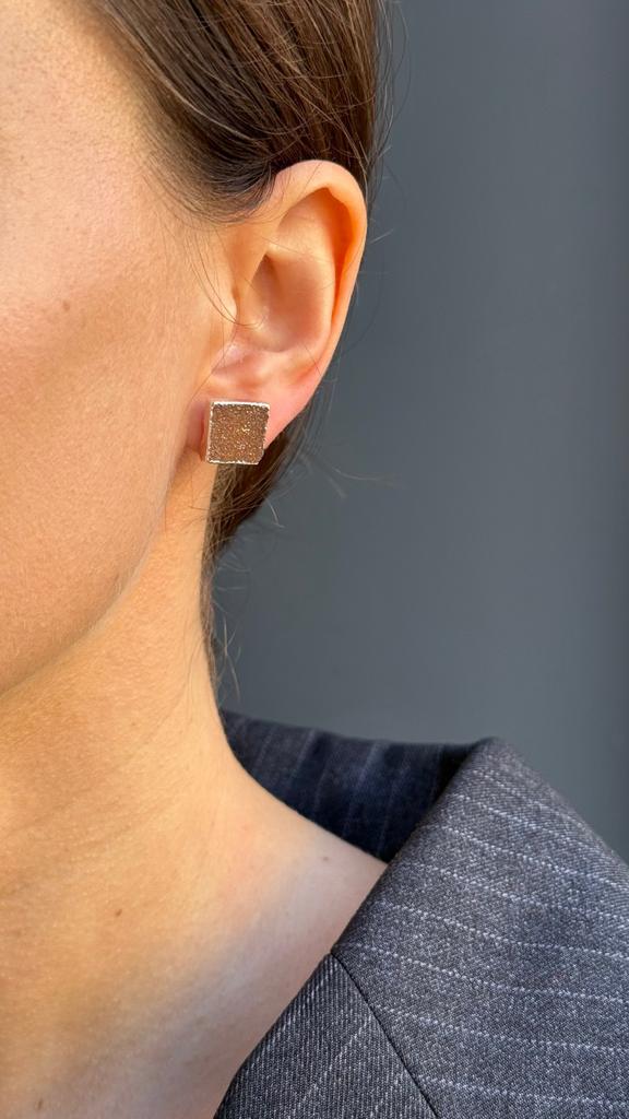 Square Brown Druzy Agate Earrings