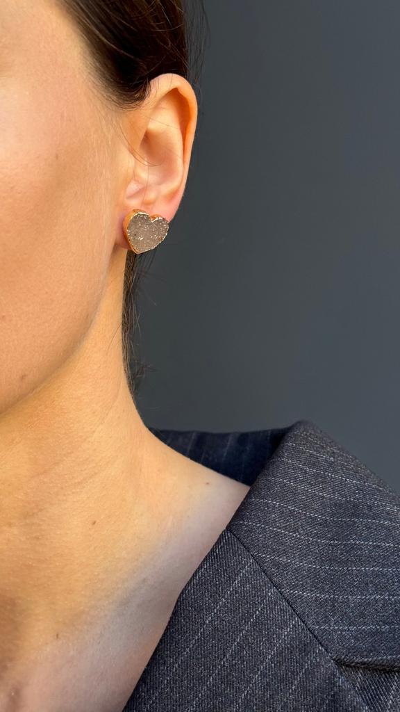 Heart-Shaped Druzy Agate Earrings