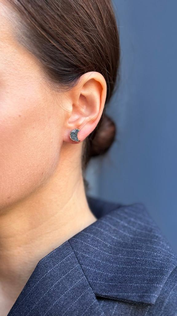 Crescent Moon Grey Druzy Agate Earrings