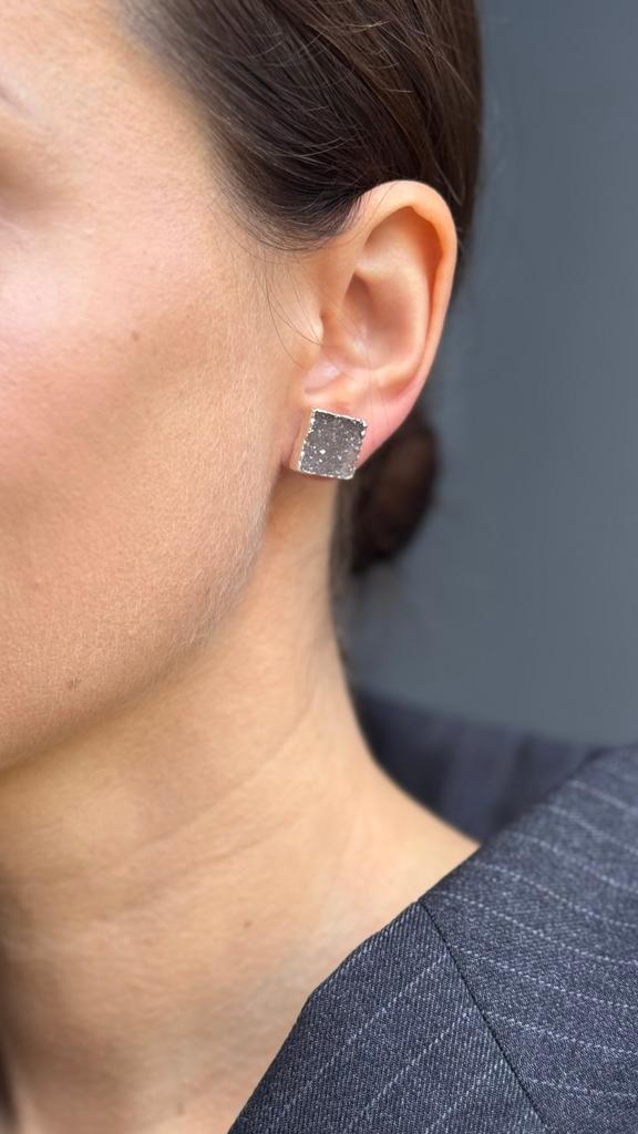 Square Grey Druzy Agate Earrings