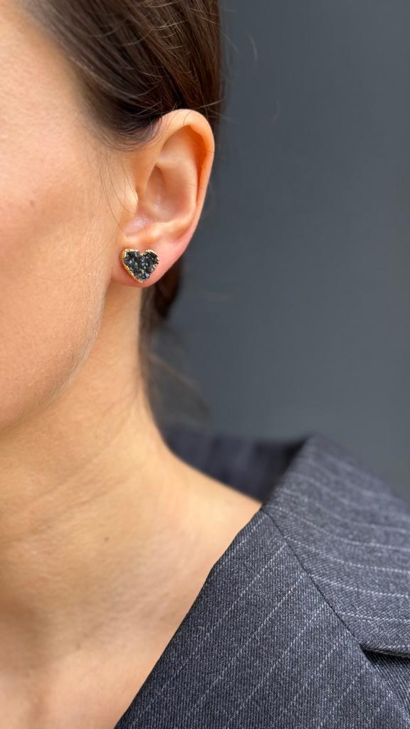 Heart-Shaped Black Druzy Agate Earrings