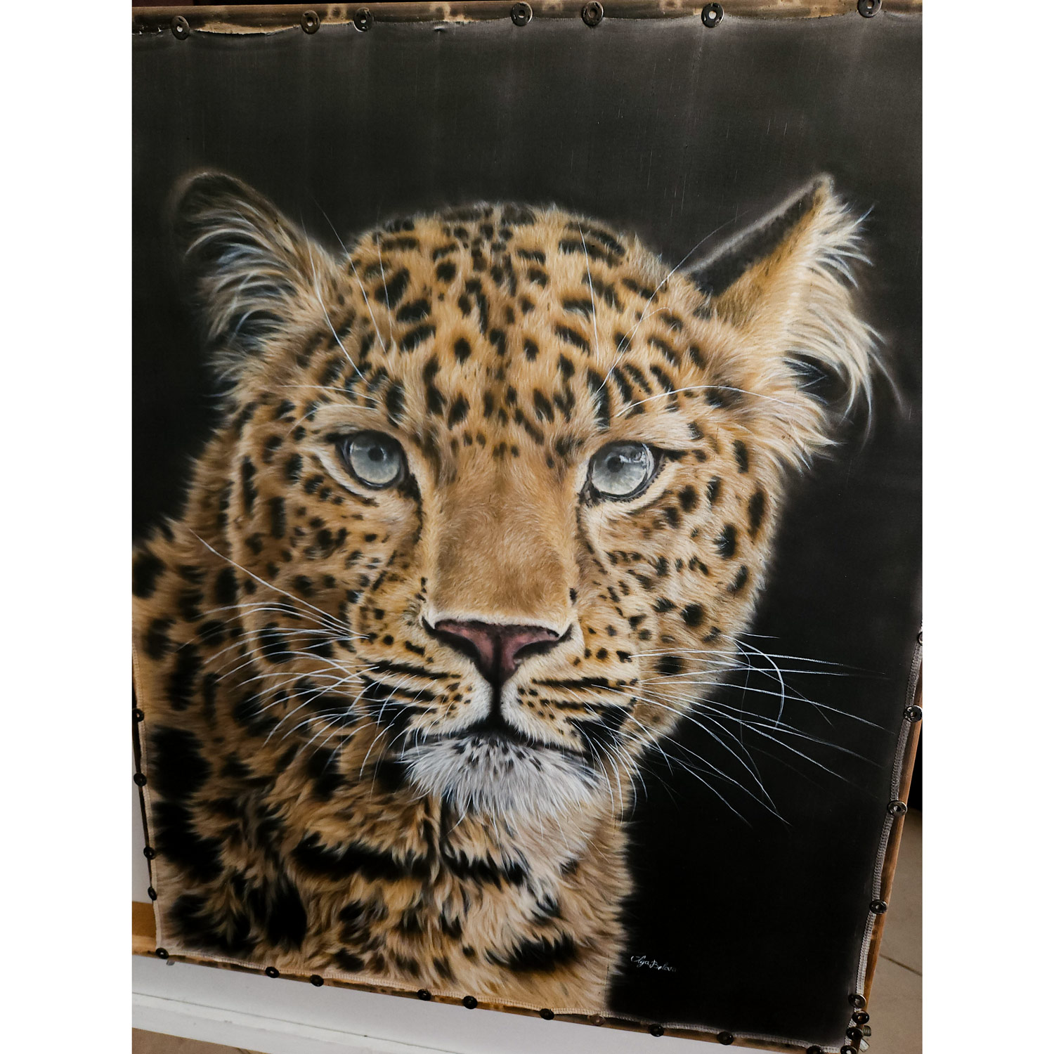 Leopard “Baikal” hyperrealistic silk painting