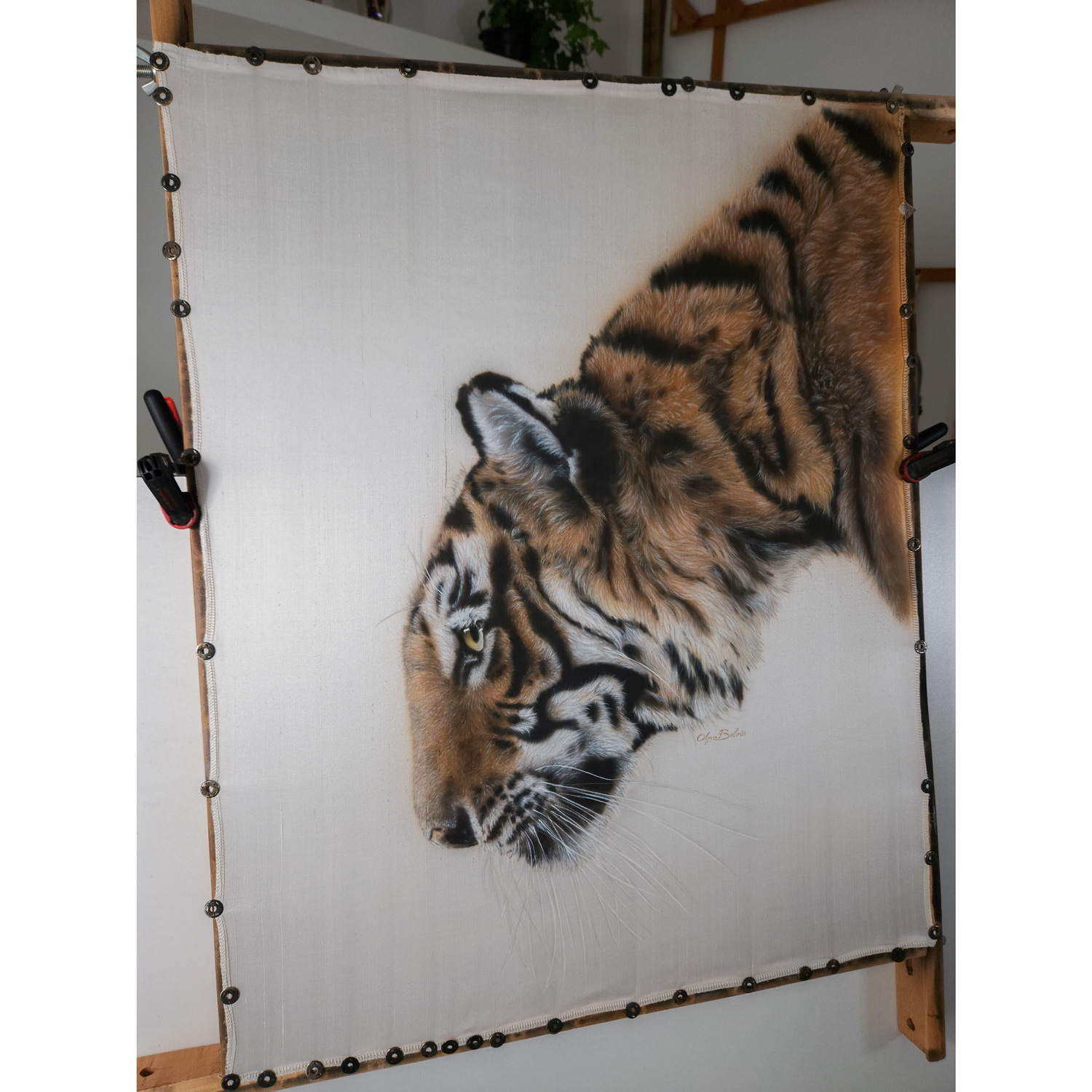 Hyperrealistic Tiger portrait "Dignity"  painted on pure silk