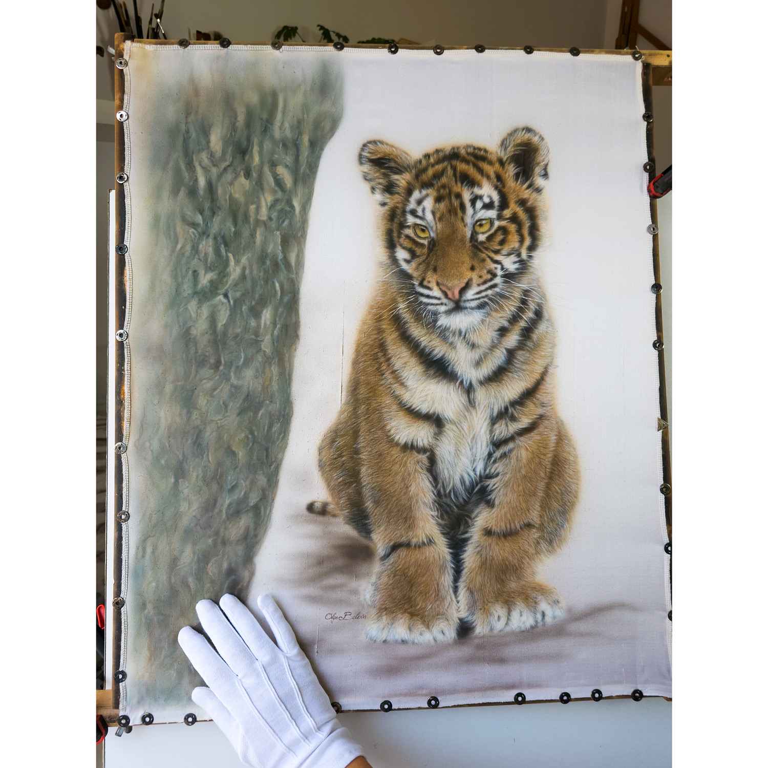 Crispin – Silk painted tiger cub portrait