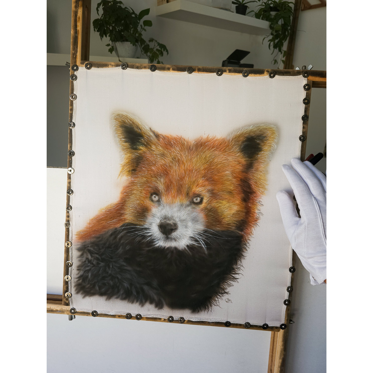 Red Velvet – Silk painted realistic red panda portrait