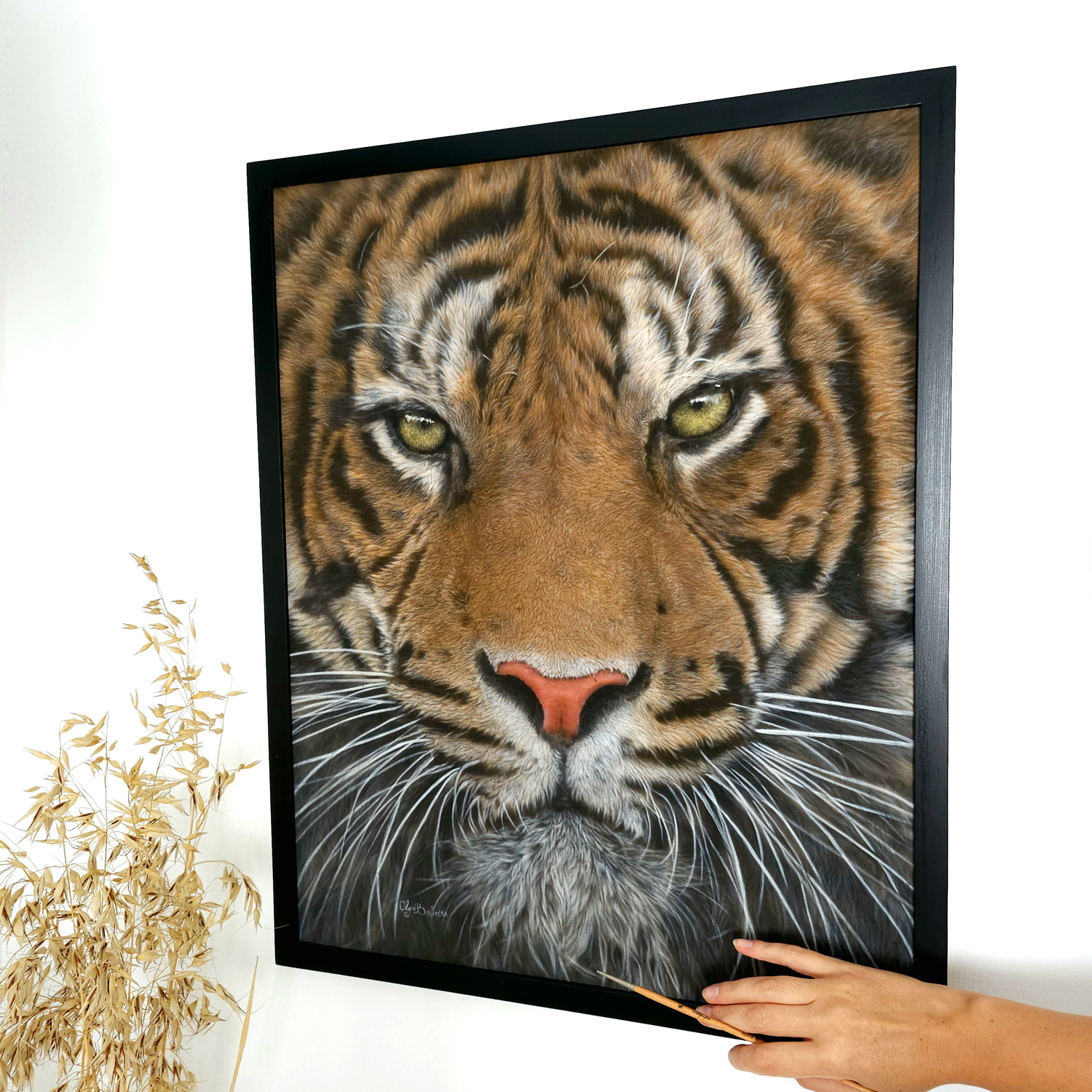 Dash – Silk painted tiger portrait in realistic style