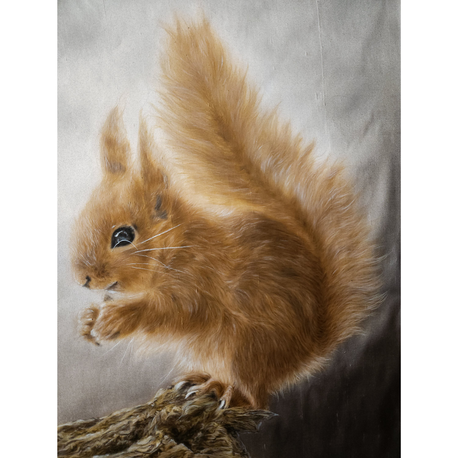 “Fluffy” – realistic silk painted squirrel portrait