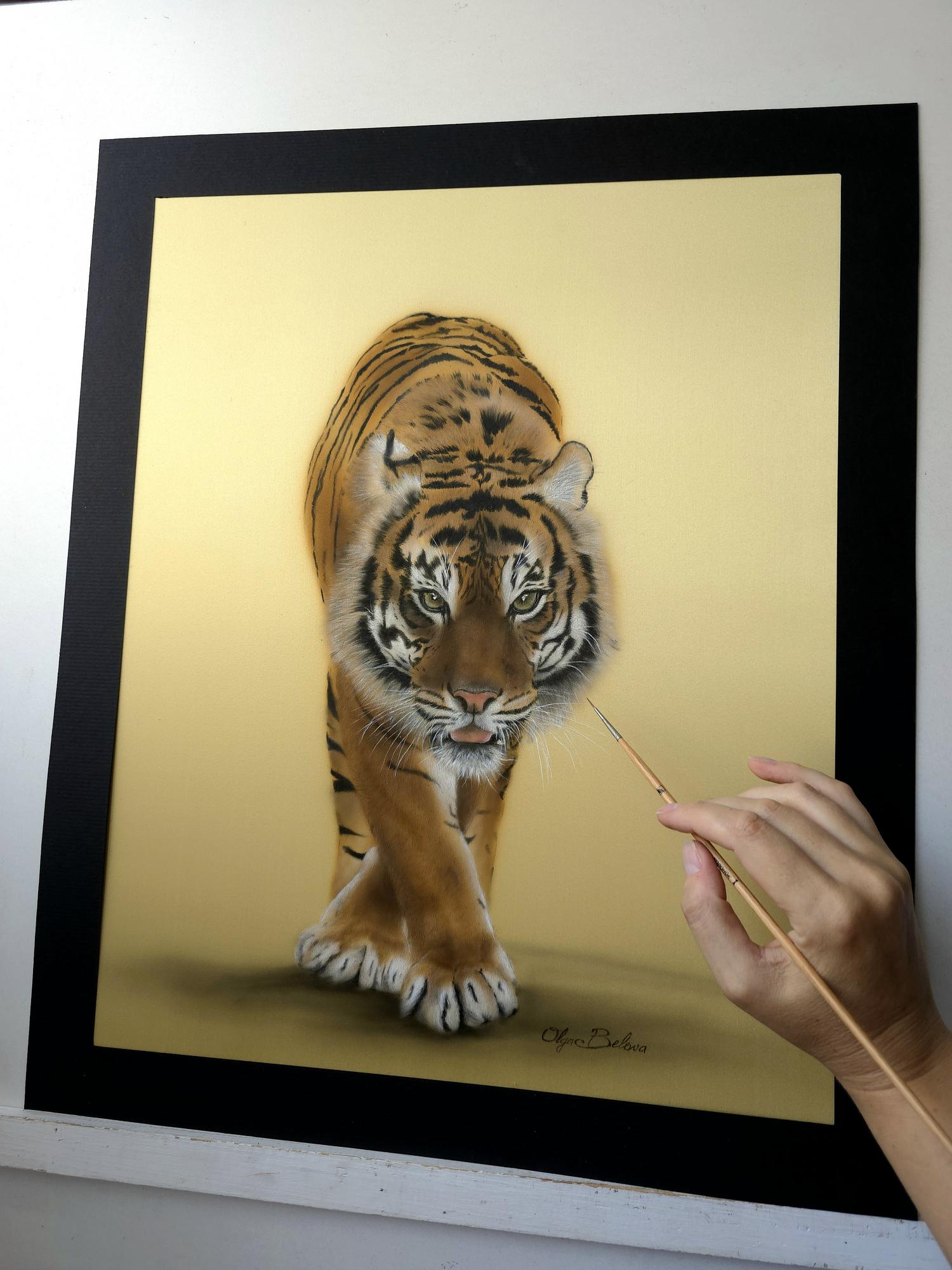 "Mighty" – Realistic Silk Painted Tiger portrait