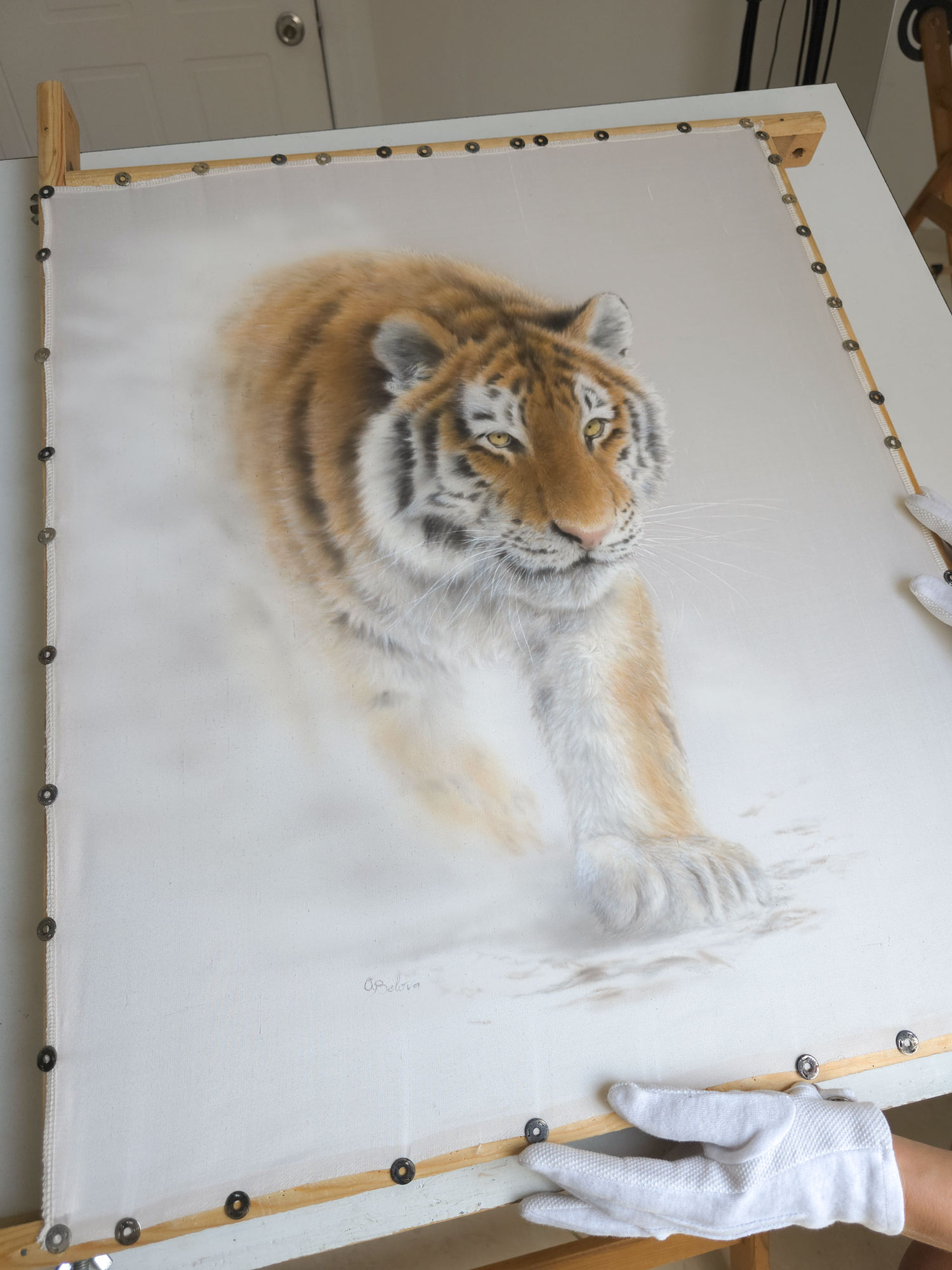 What the Fog Tried to Hide - Silk painted tiger portrait
