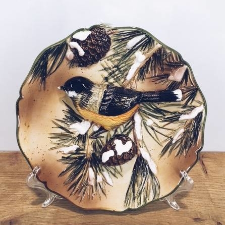 Тарілка декоративна "пташка-зима", кераміка