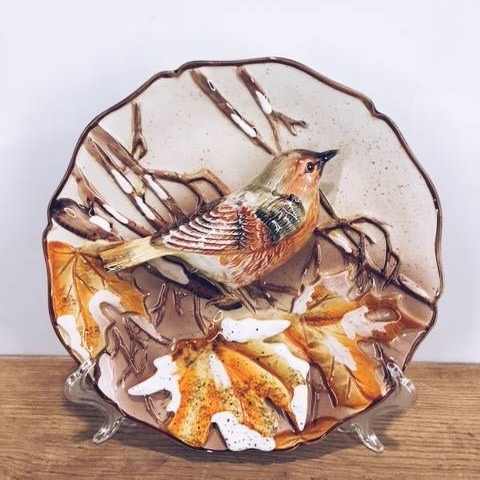 Тарілка декоративна "пташка-осінь", кераміка