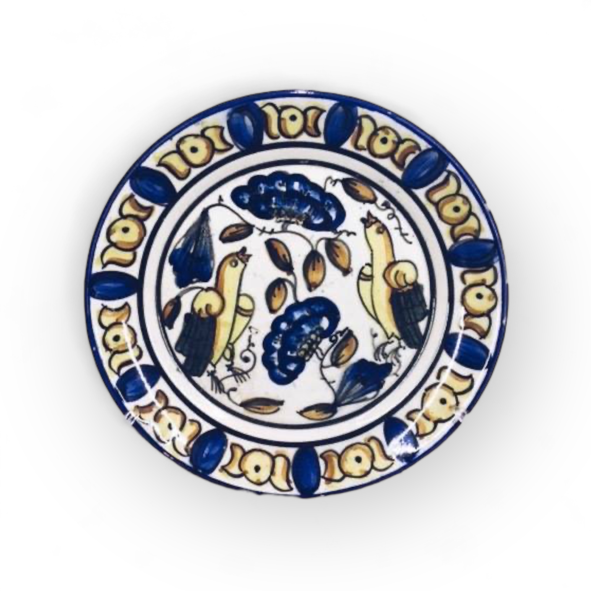 Тарілка декоративна "птахи та квіти сині", кераміка