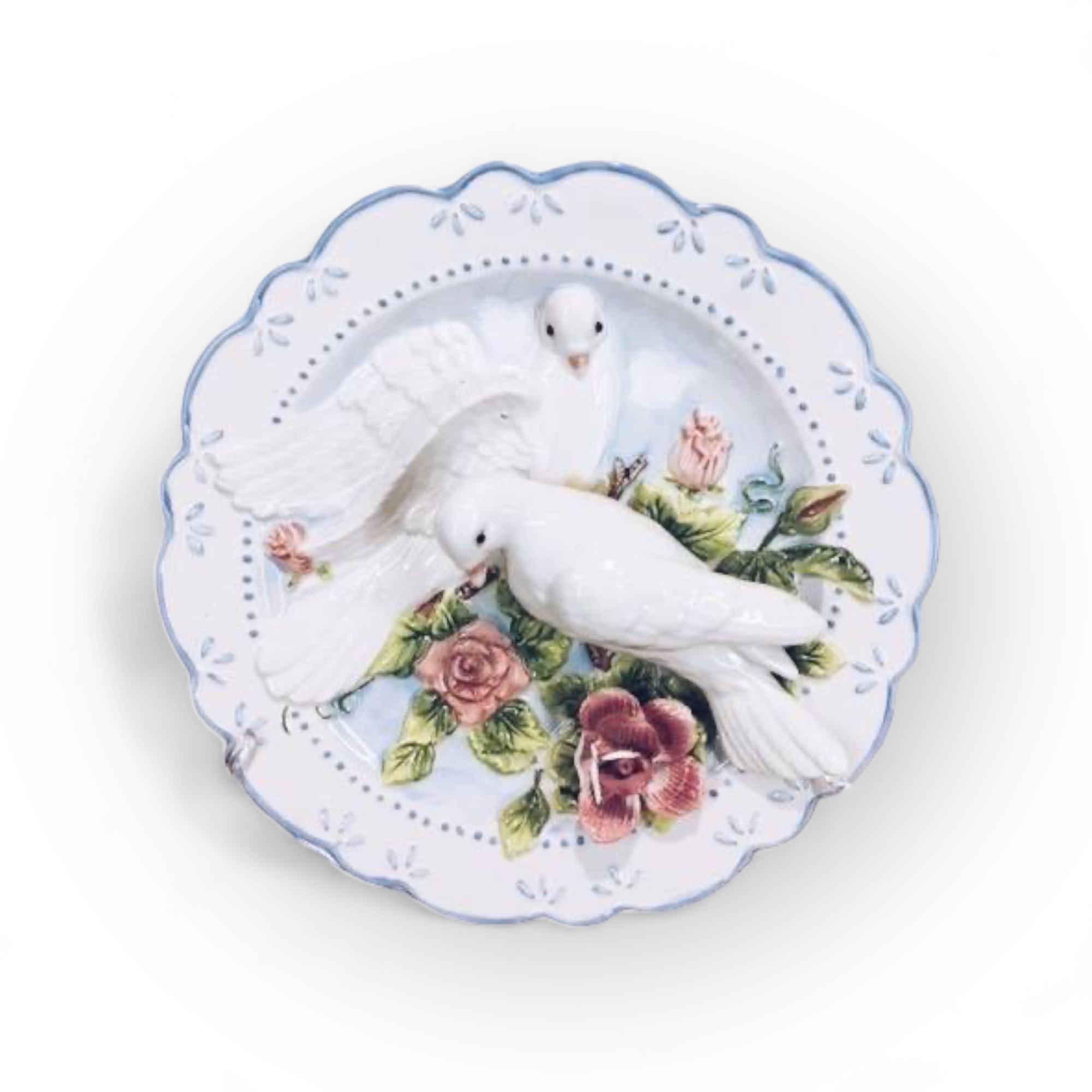 Тарілка декоративна "білі голубки", кераміка