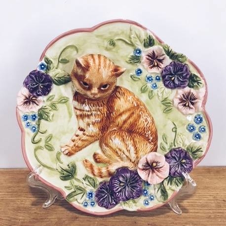 Тарілка декоративна "рудий кіт", кераміка