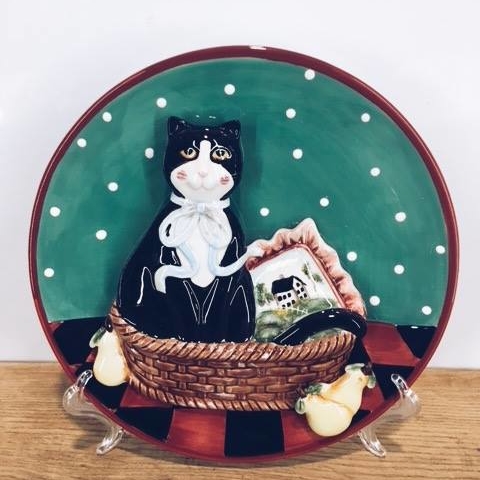 Тарілка декоративна "чорний кіт", кераміка