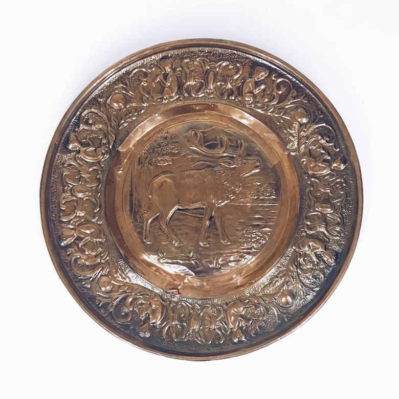 Тарілка декоративна вінтаж "олень", мідь