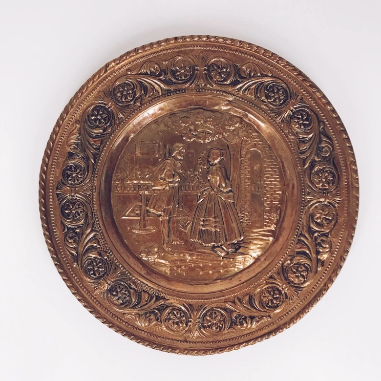 Тарілка декоративна вінтаж "зустріч", мідь