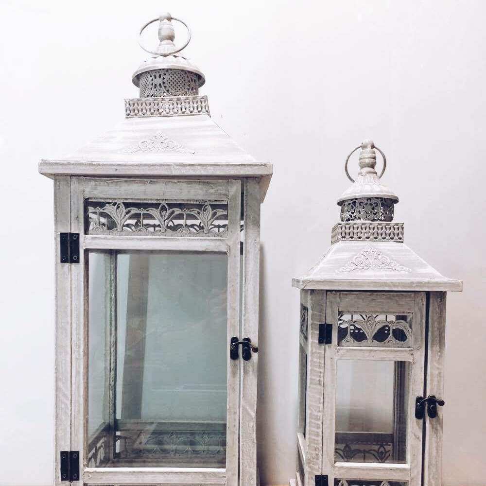 Ліхтарі декоративні білі, дерево/метал/скло CL-020