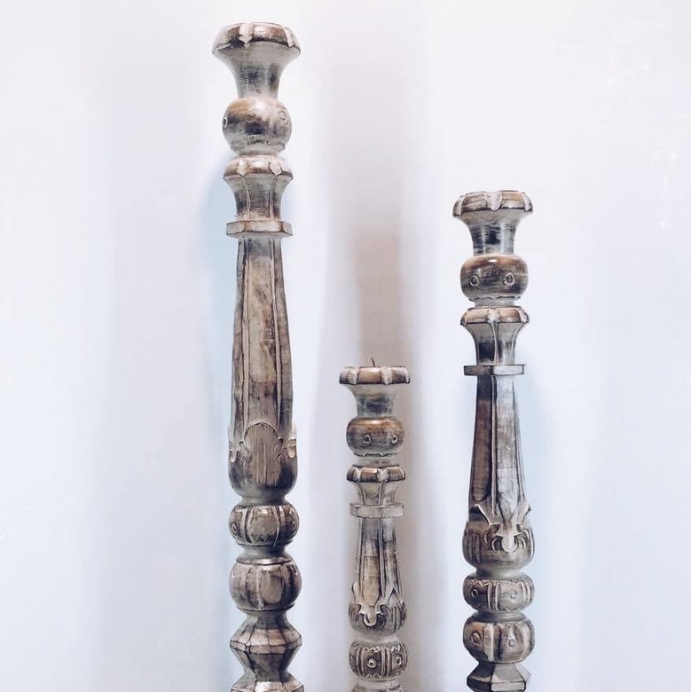 Підсвічники на одну свічку великі, дерево/білення різблення CA-044