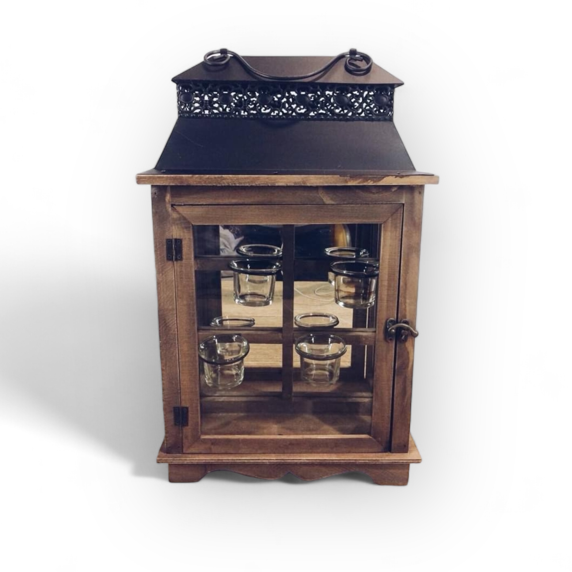 Ліхтар для чайних свічок, дерево/метал/скло CL-022