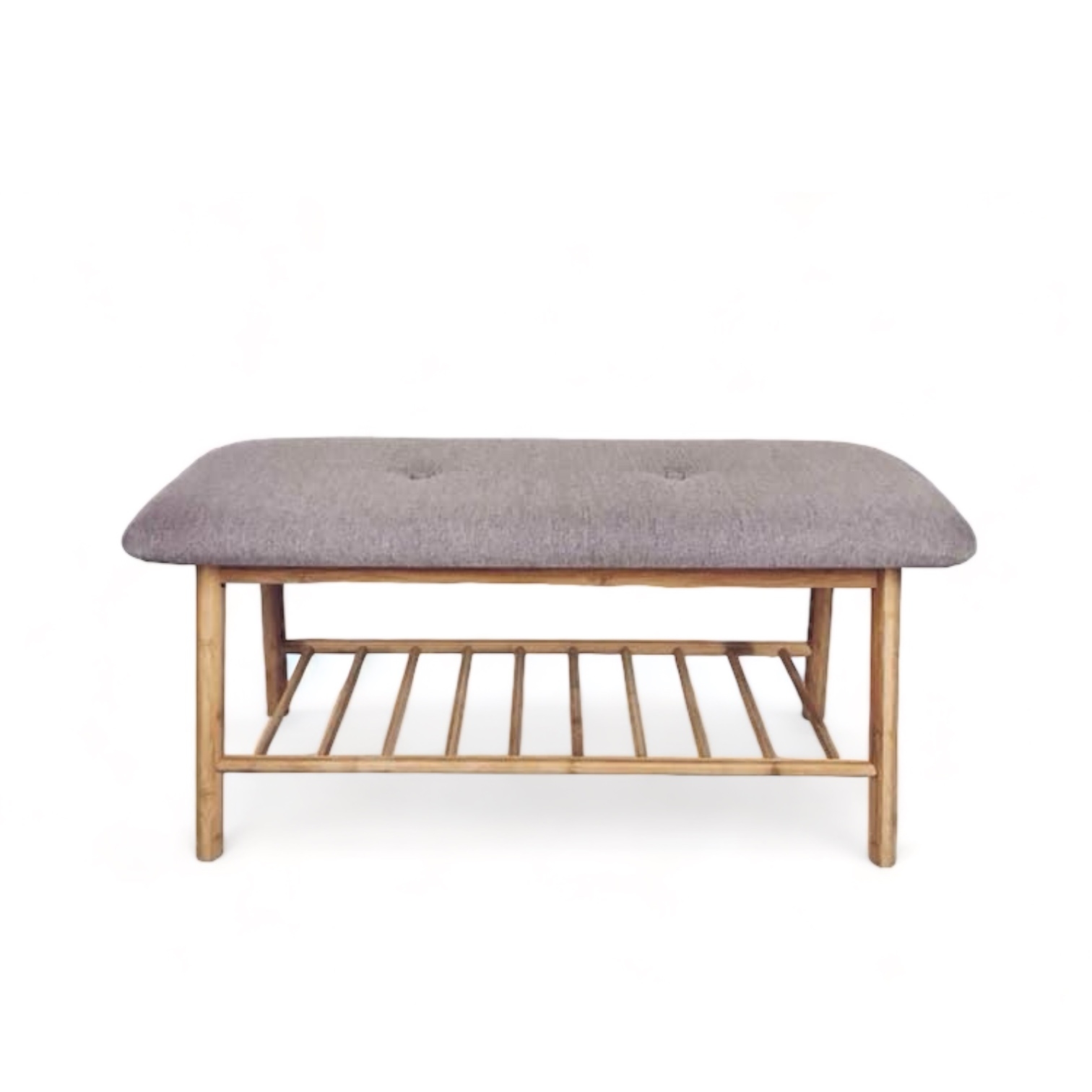 Банкетка сіра на дерев'яних ніжках, бамбук/тканина BH-005