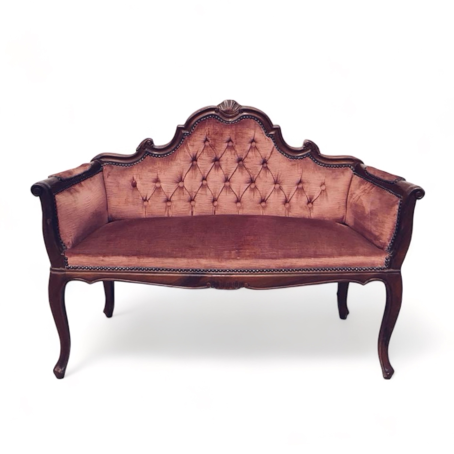 Кушетка-диван малий рожево-беж вінтаж, дерево/велюр BH-002