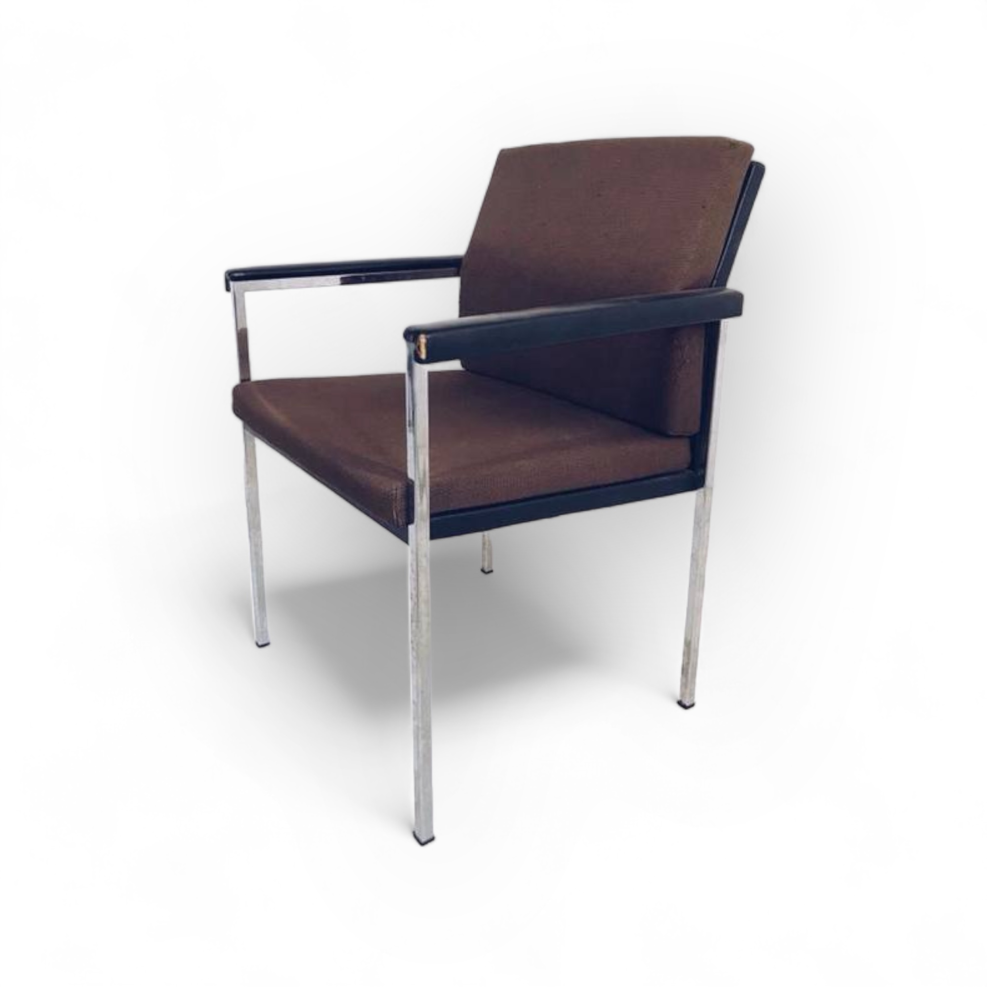 Крісло-стілець чорно-коричневе у стилі mid-century вінтаж, метал/шт.шкіра/тканина CH-062