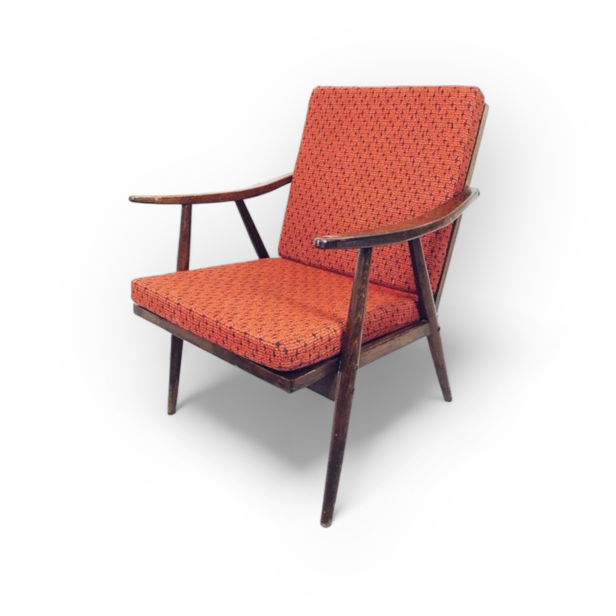 Крісло 70-х червоне, дерево/тканина CH-031