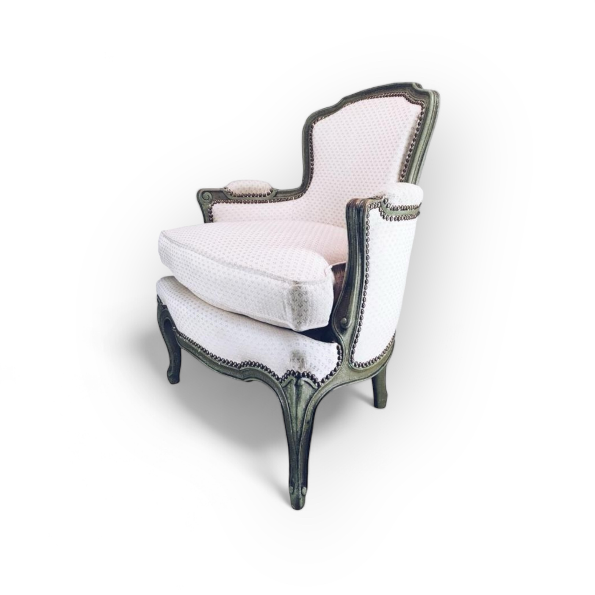 Крісло "бержер" білий/зелений вінтаж, тканина/дерево CH-024