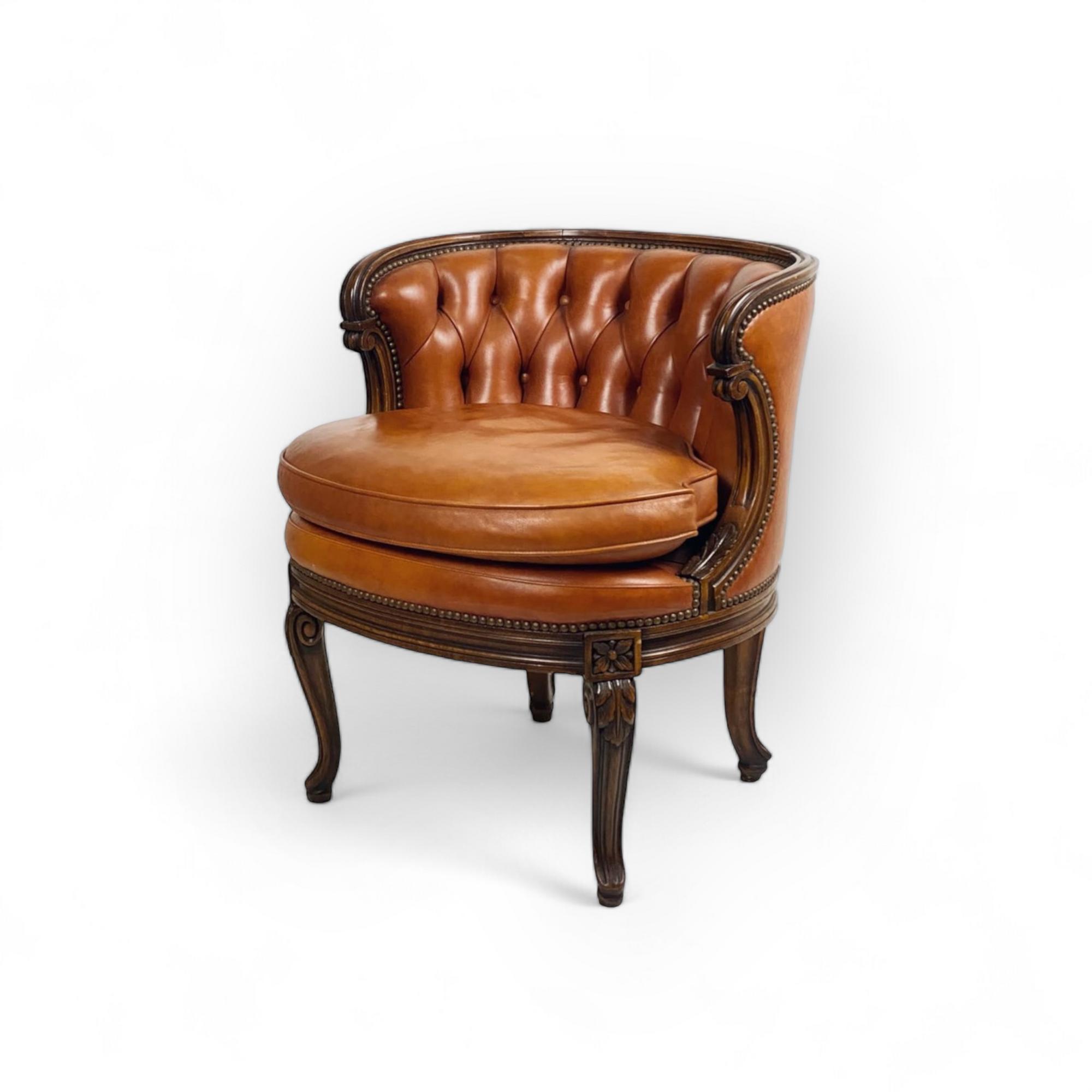 Крісла шкіряні коричневі "бержер" низькі вінтаж, шкіра/дерево CH-032