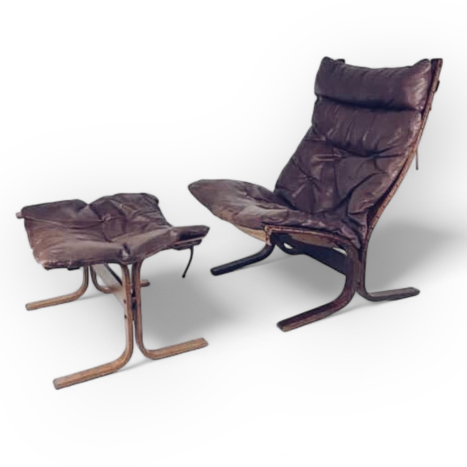 Крісло шкіряне з отоманкою Siesta вінтаж коричневий, шкіра/дерево CH-041