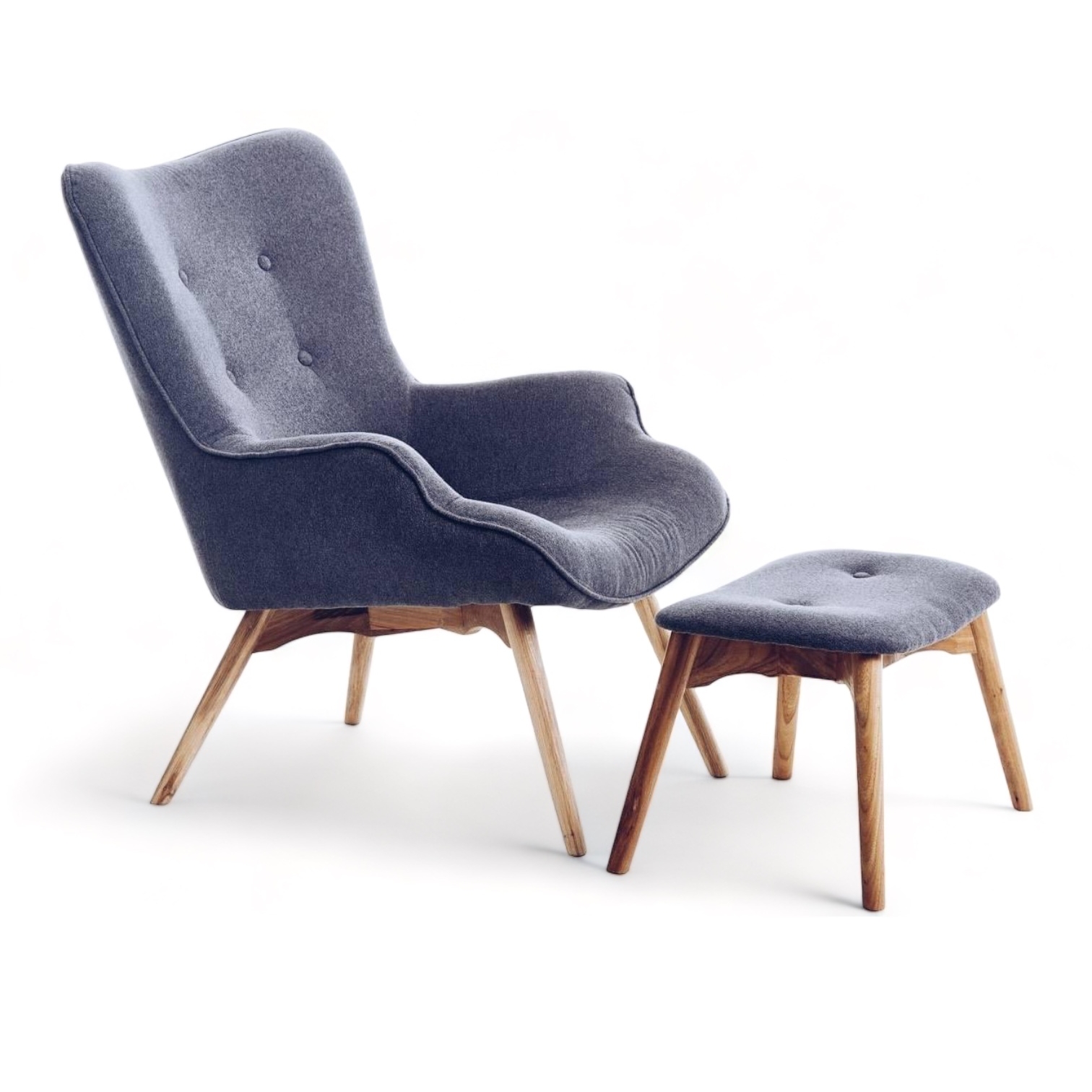 Крісло сіре з отоманкою, дерево/тканина CH-023