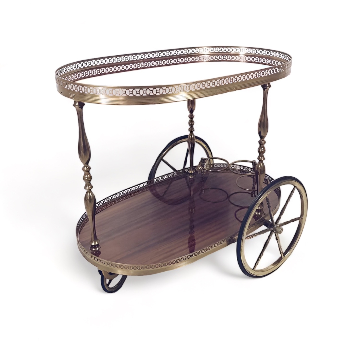 Столик-візок сервірувальний вінтаж, дерево/латунь TB-904