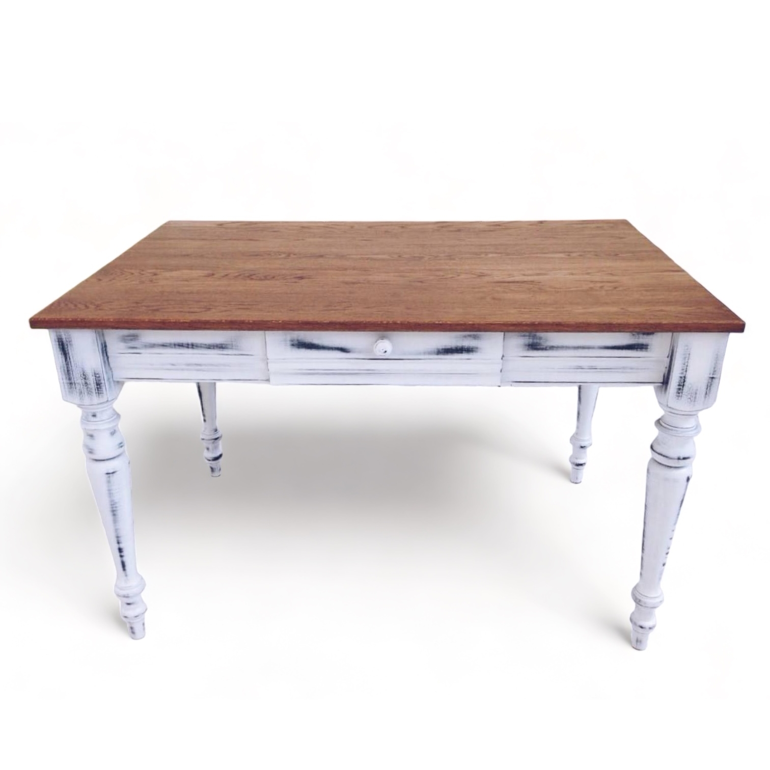 Стіл обідній з фігурними ніжками та шухлядкою білий/дерево TB-007