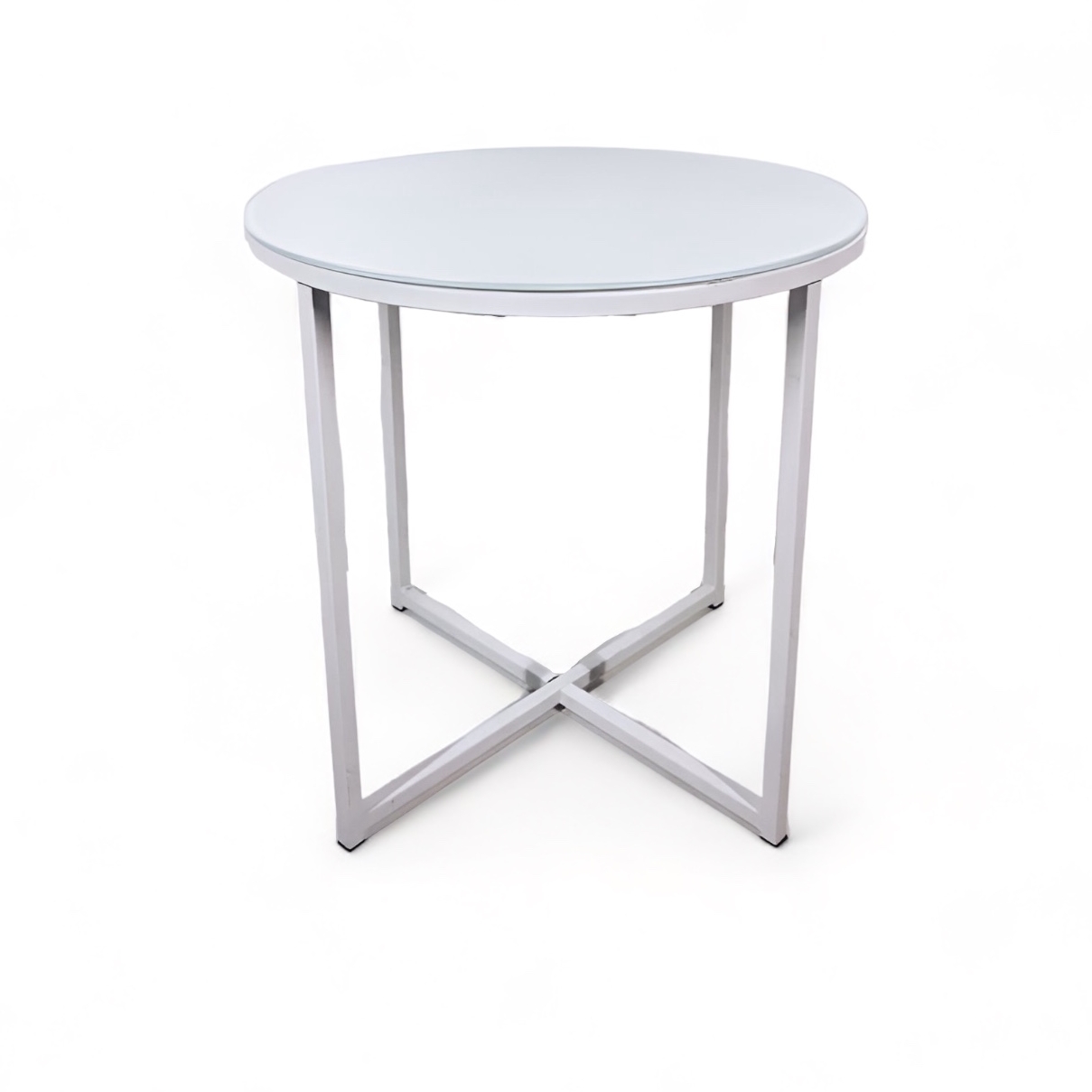 Столик кавовий білий круглий, метал/скло TB-535