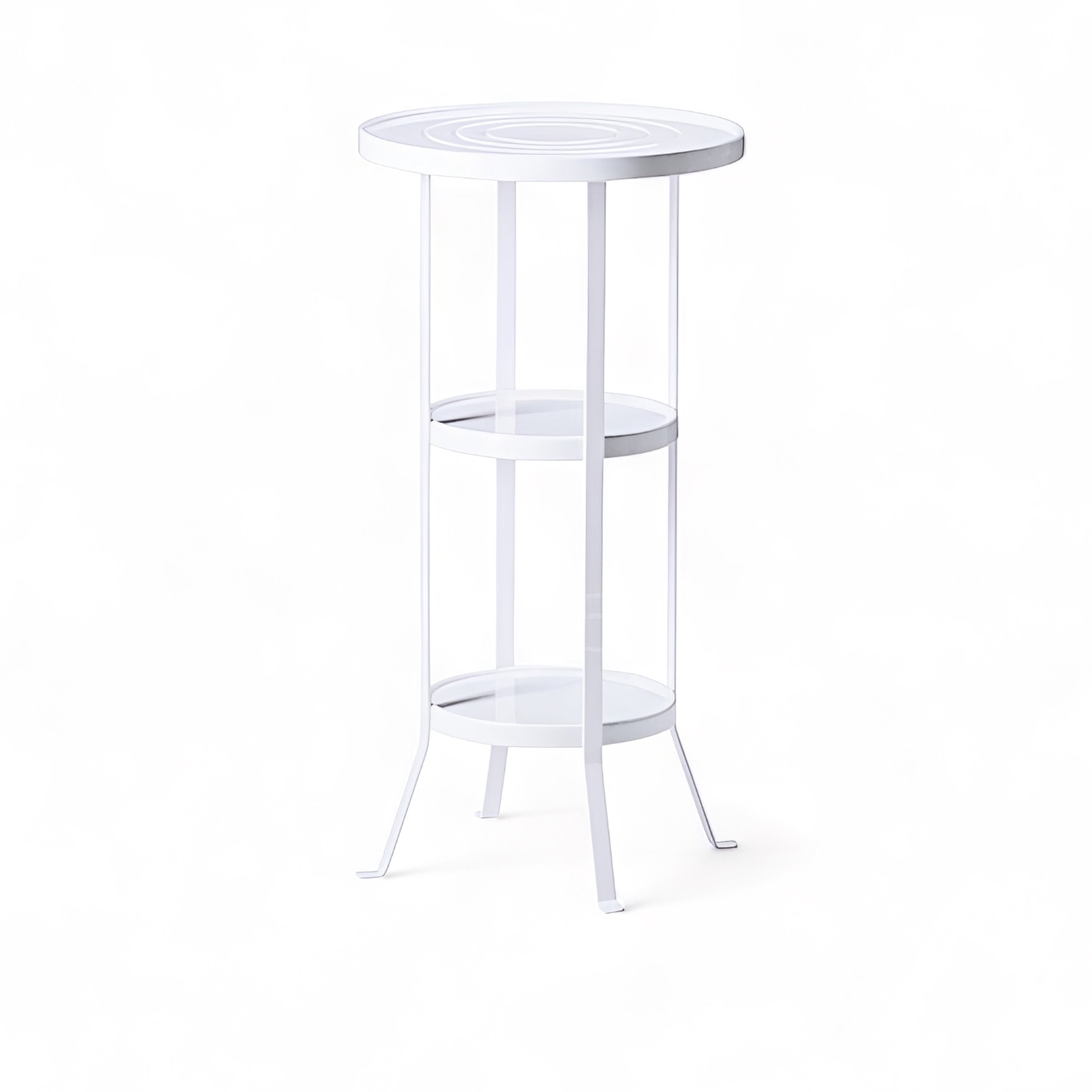 Стіл кавовий високий круглий з полицями білий, метал TB-559