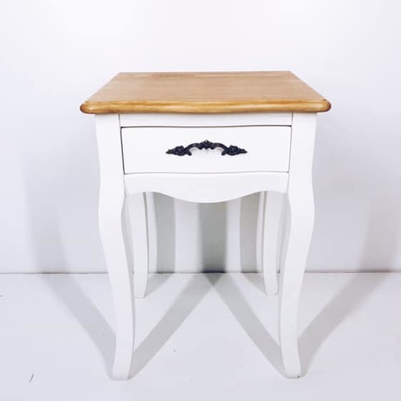 Столик-тумба приліжкова фігурні ніжки шухлядка, білий/дерево CB-026