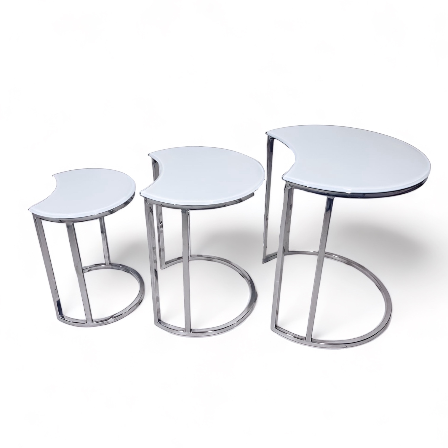 Набір напівкруглих столиків (3 шт), біле матове скло/метал TB-551