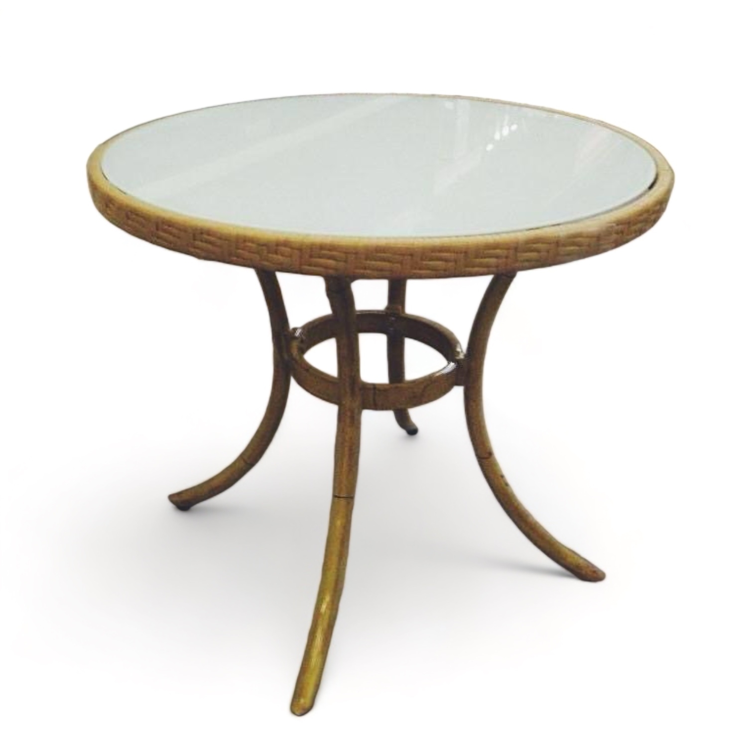 Стіл круглий обідній садовий зі скляною поверхнею, ротанг/скло TB-017