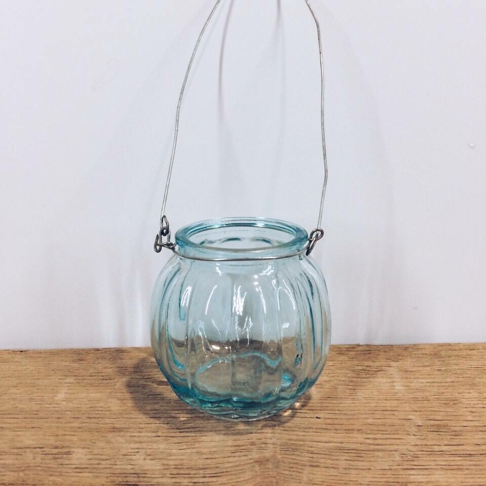 Підсвічник-банка малий блакитний, скло CS-029