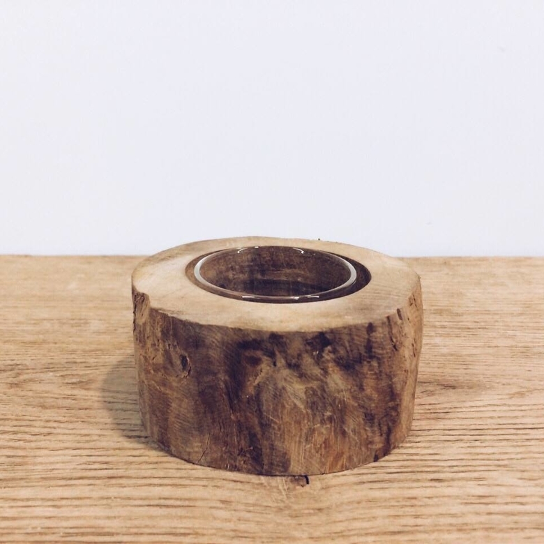 Підсвічник для чайної свічки малий, дерево/скло CS-032