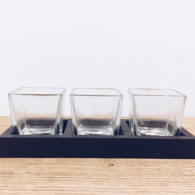 Підсвічники-склянки з підставкою, скло/дерево CS-041