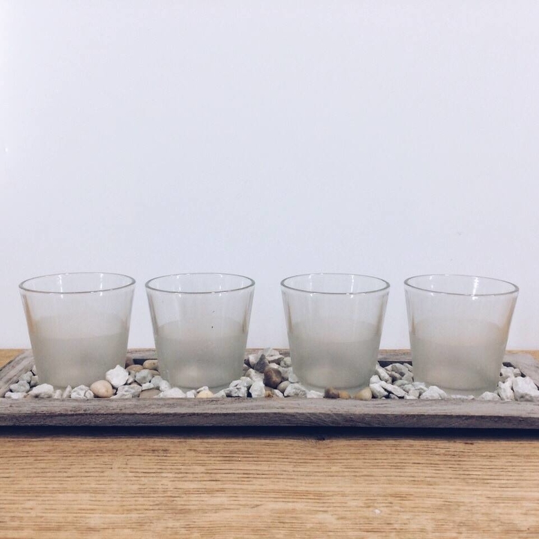 Підсвічники-склянки на підставці, скло/дерево/камінці CS-043