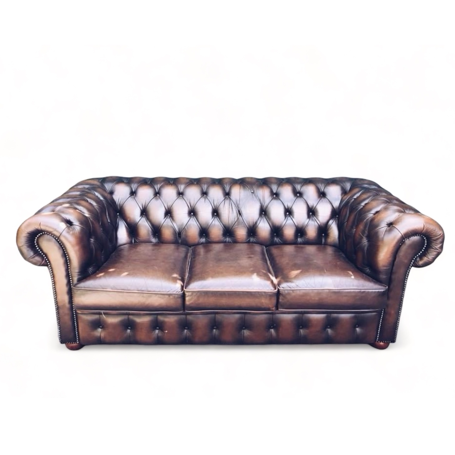 Диван CHESTERFIELD 3-місний коричневий вінтаж, нат.шкіра SF3-009