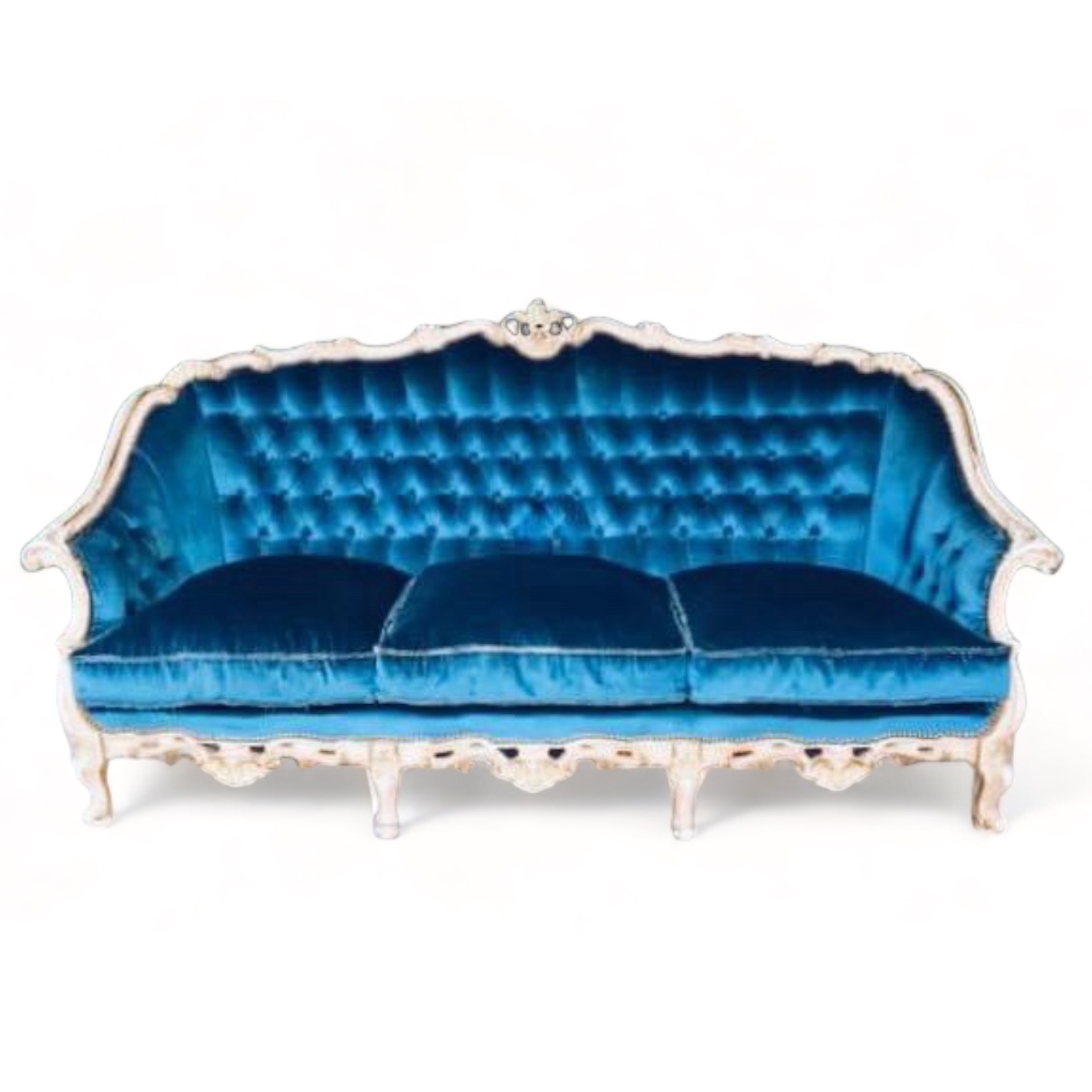 Диван 3-місний блакиткний вінтаж, велюр/дерево SF3-011