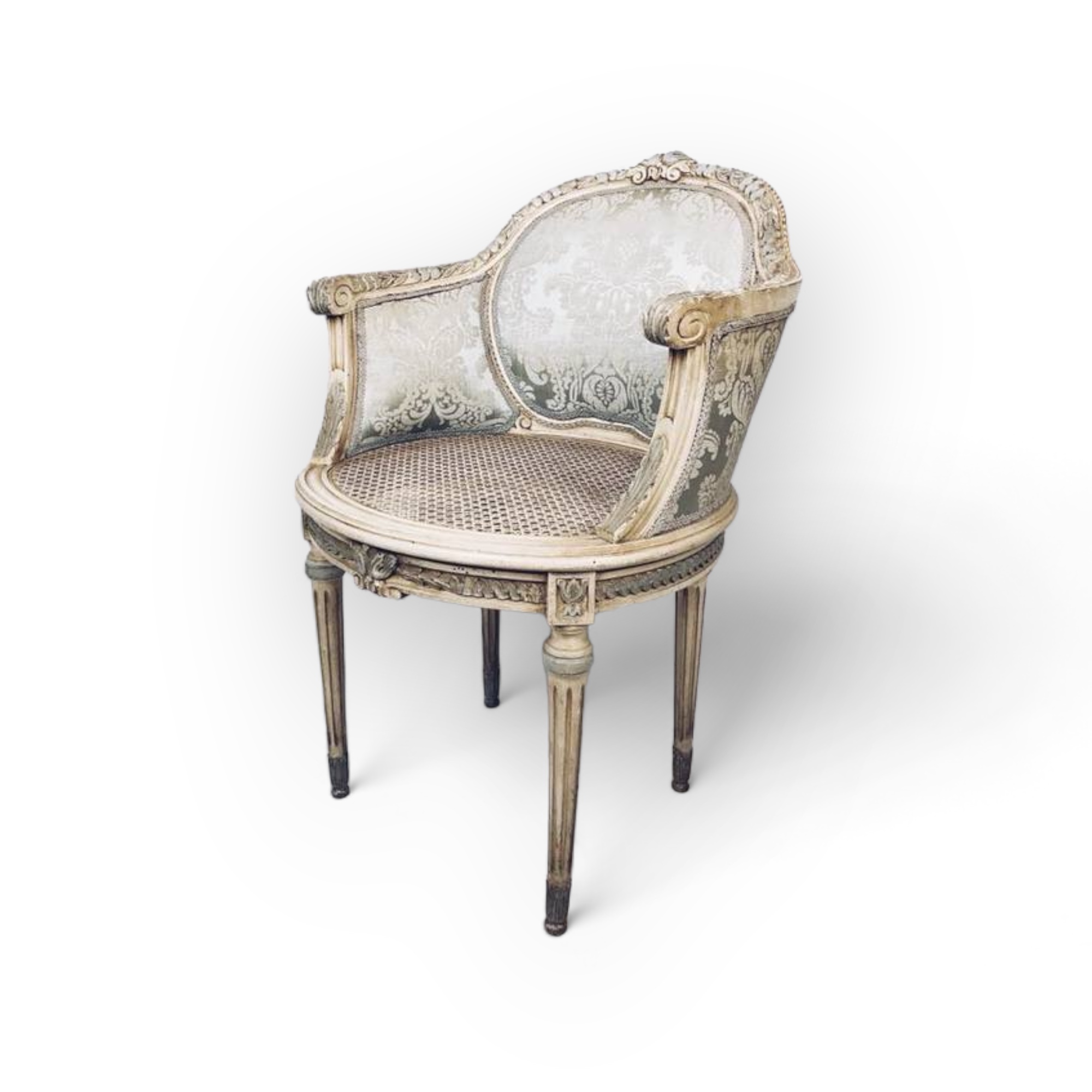 Крісло вінтаж з ротангом та різбленням, дерево/ротанг/шовк CH-043