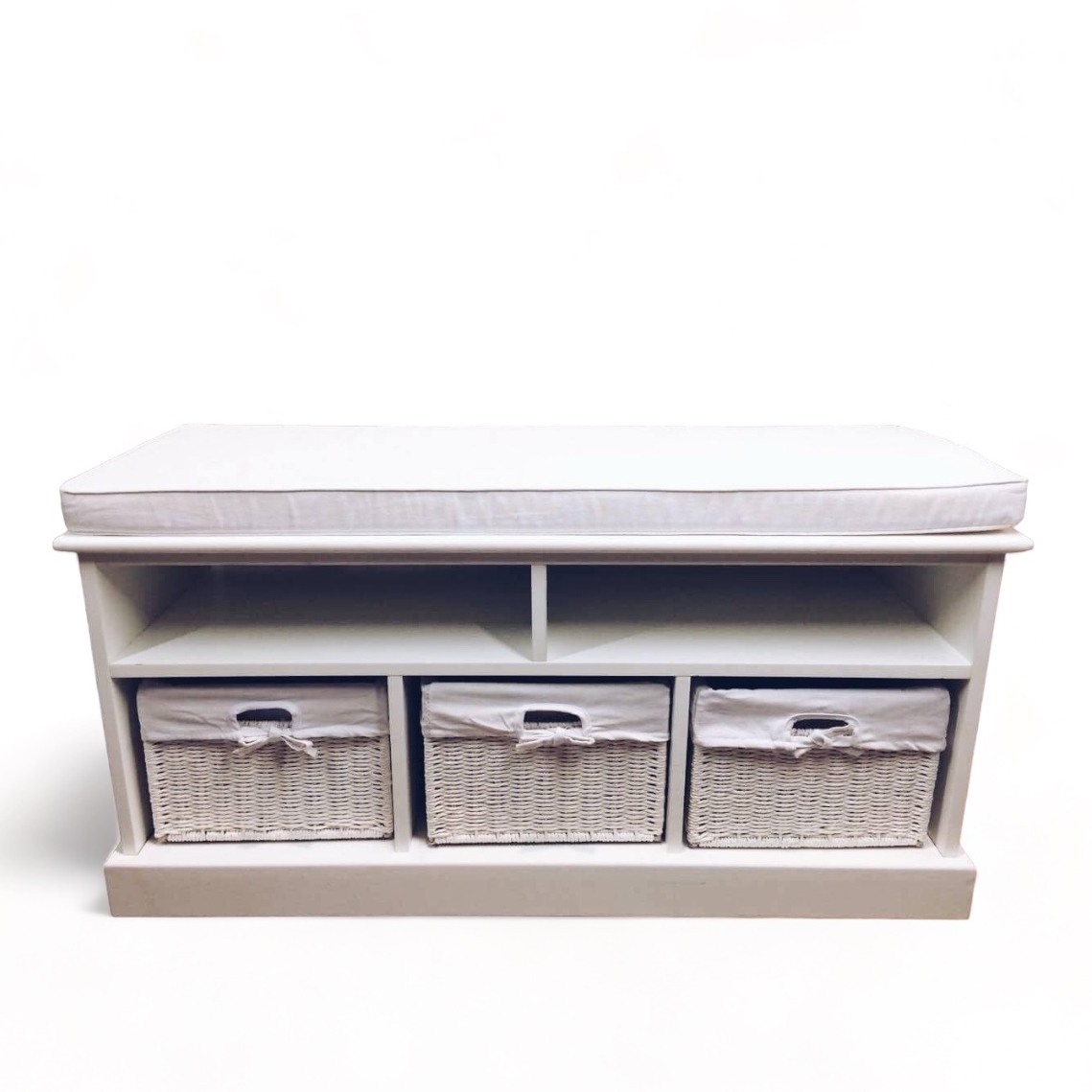 Тумба-банкетка з кошиками біла, мдф/лоза/тканина CB-010
